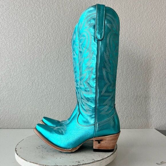 Lane SMOKESHOW Womens Cowboy Boots 7.5 Turquoise Leather Western Cowgirl Tall - Picture 5 of 13